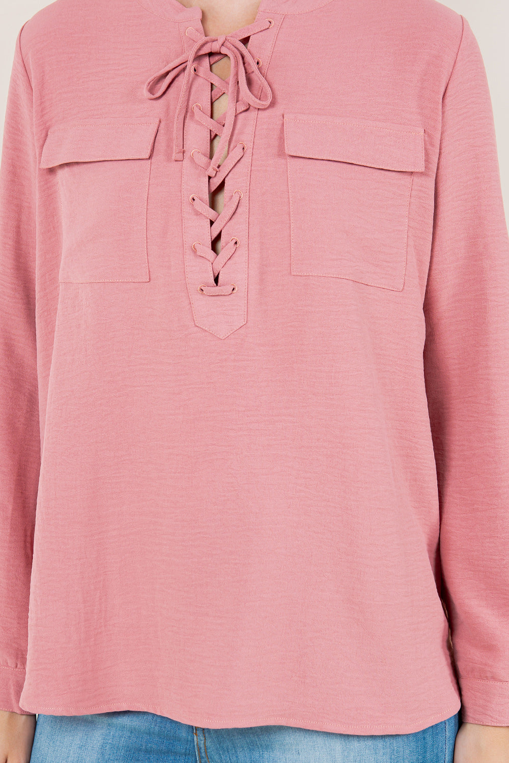 LS ADJUSTABLE ROLL TAB LACE UP TOP - T11718-MAUVE