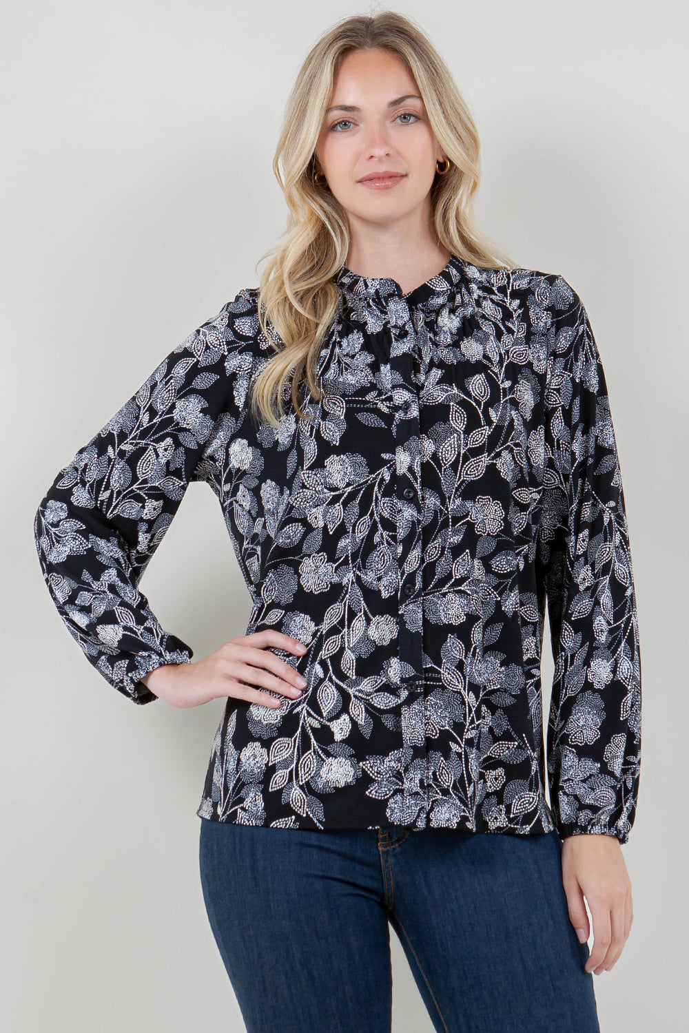 LS MANDARIN COLLAR BLOUSE TOP - T11719