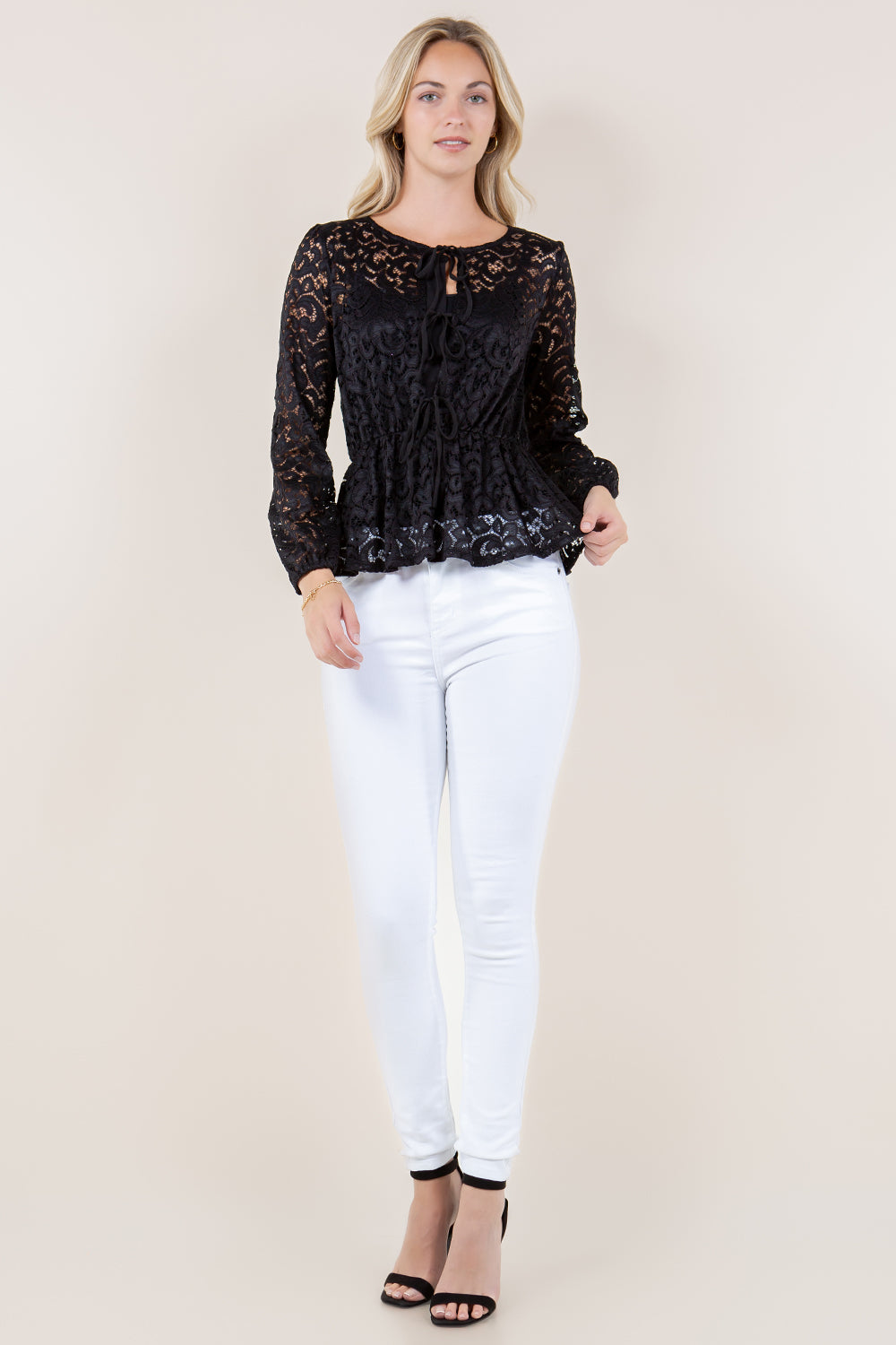 3/4 SLV BOWS PEPLUM TOP - T11722-MALIBU