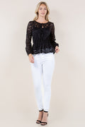 3/4 SLV BOWS PEPLUM TOP - T11722-MALIBU