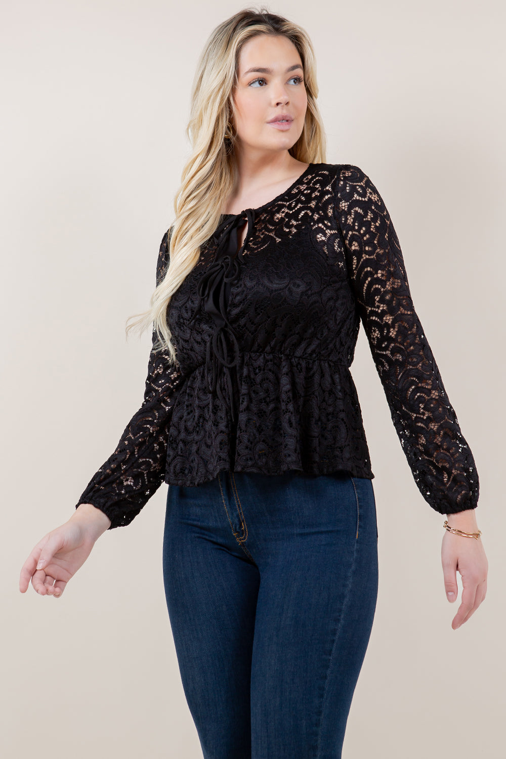3/4 SLV BOWS PEPLUM TOP - T11722-MALIBU