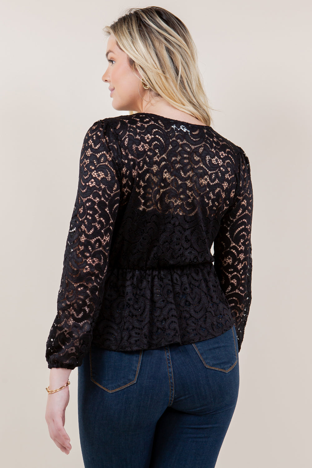 3/4 SLV BOWS PEPLUM TOP - T11722-MALIBU