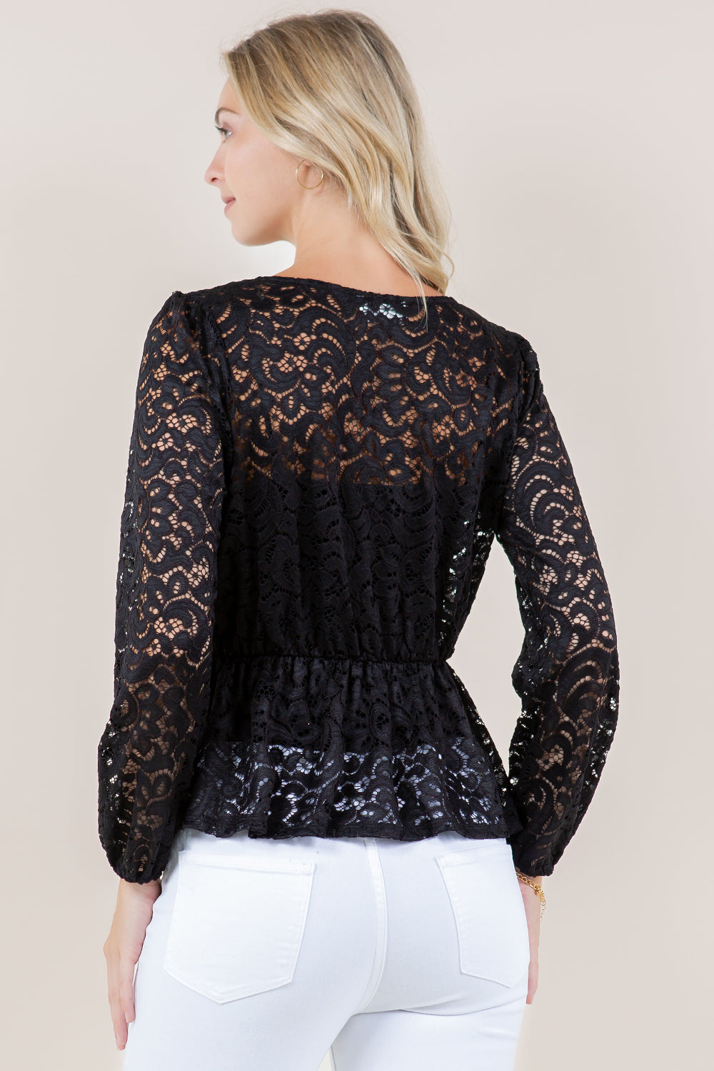 3/4 SLV BOWS PEPLUM TOP - T11722-MALIBU