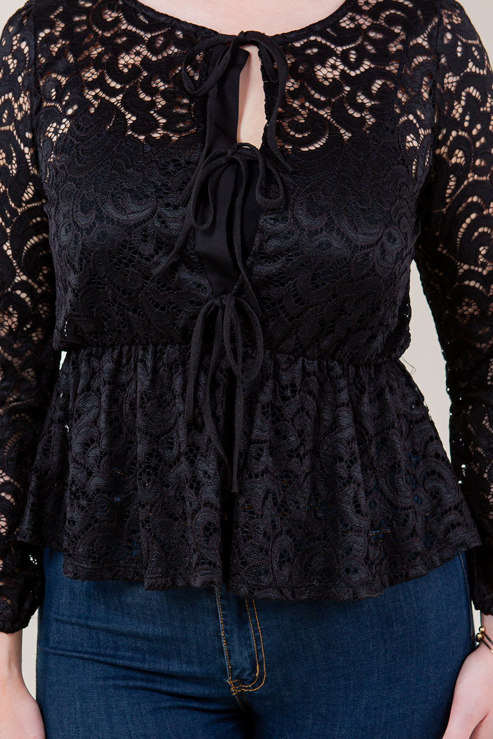 3/4 SLV BOWS PEPLUM TOP - T11722-MALIBU