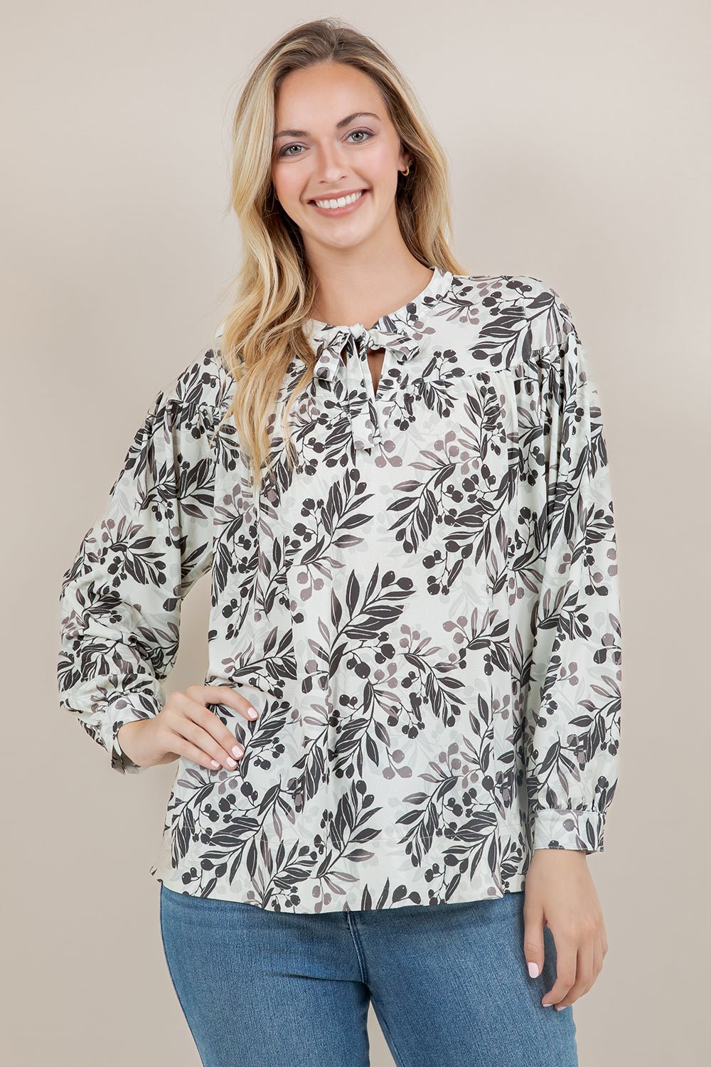 L/SLV TIE NECK PEASANT TOP T11723-2202044