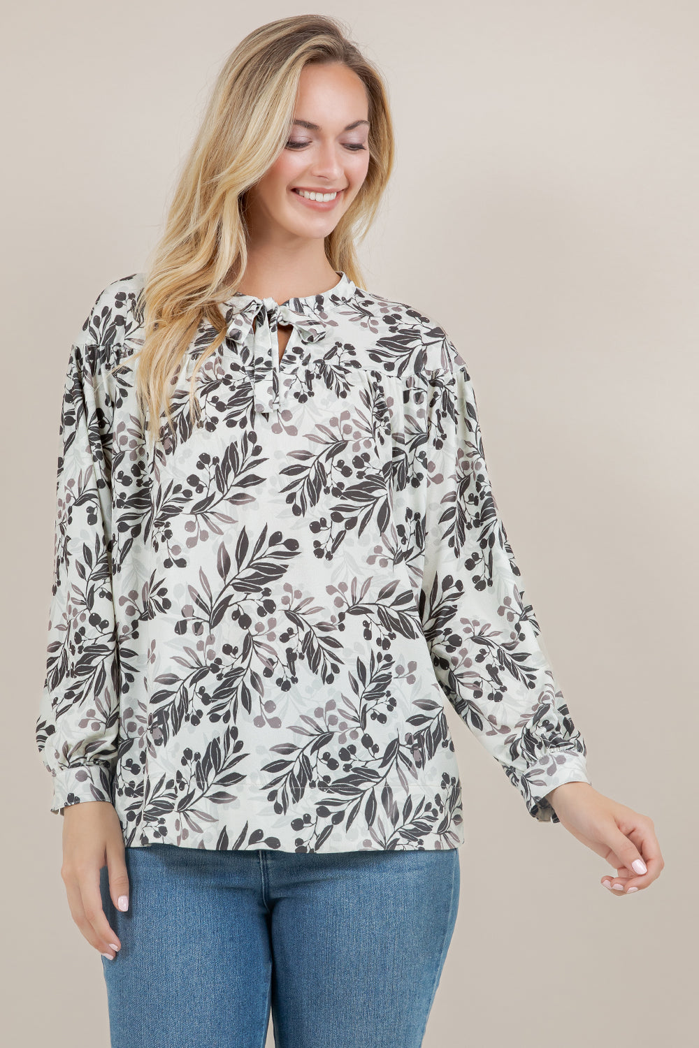 L/SLV TIE NECK PEASANT TOP T11723-2202044