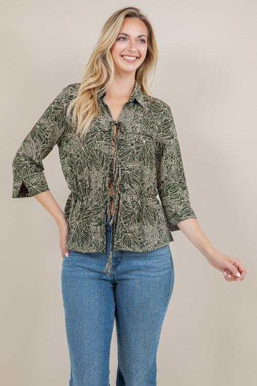 3/4 SLV COLLARED DRAWSTRING TOP T11724-A5177