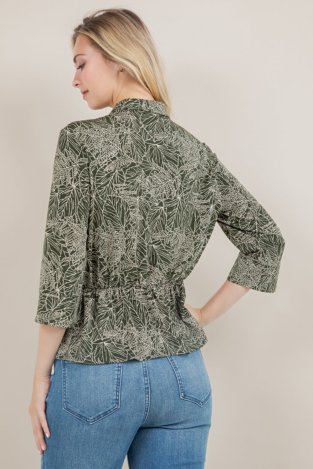 3/4 SLV COLLARED DRAWSTRING TOP T11724-A5177