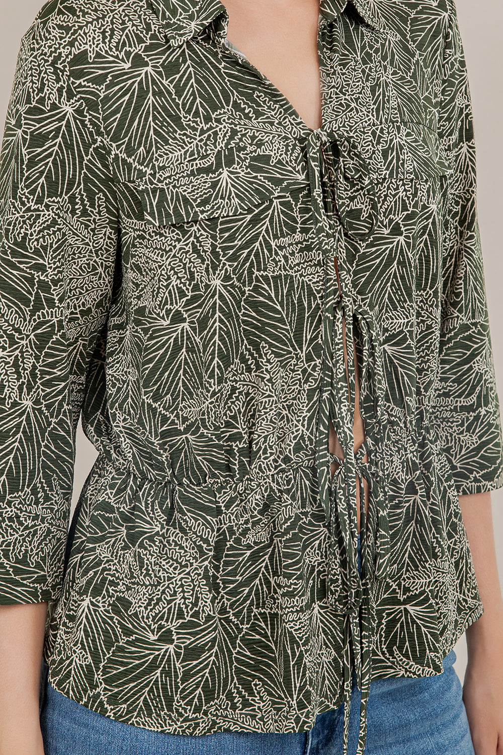 3/4 SLV COLLARED DRAWSTRING TOP T11724-A5177