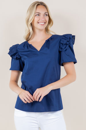 ELB DOUBLE LAYER PUFF SLV NOTCH NK TOP - T11726-PPLN