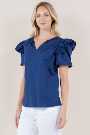 ELB DOUBLE LAYER PUFF SLV NOTCH NK TOP - T11726-PPLN