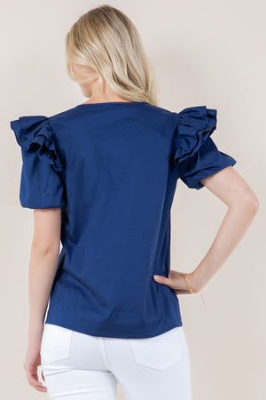 ELB DOUBLE LAYER PUFF SLV NOTCH NK TOP - T11726-PPLN