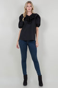 ELB SLV SMOCKED WIDE RUFFLE V NK TOP - T11727-PPLN