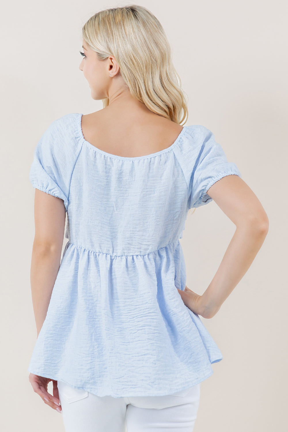 CAP PUFF SLEEVE PLEATED BABYDOLL DRESS TOP - T11734-1212