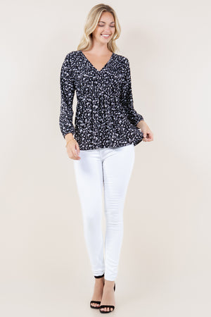 ELB PUFF SLV SHIRRED BABY DOLL TOP - T11737