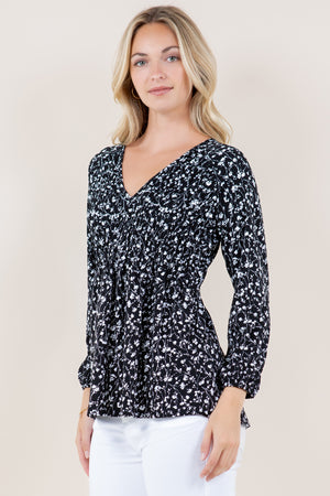 ELB PUFF SLV SHIRRED BABY DOLL TOP - T11737