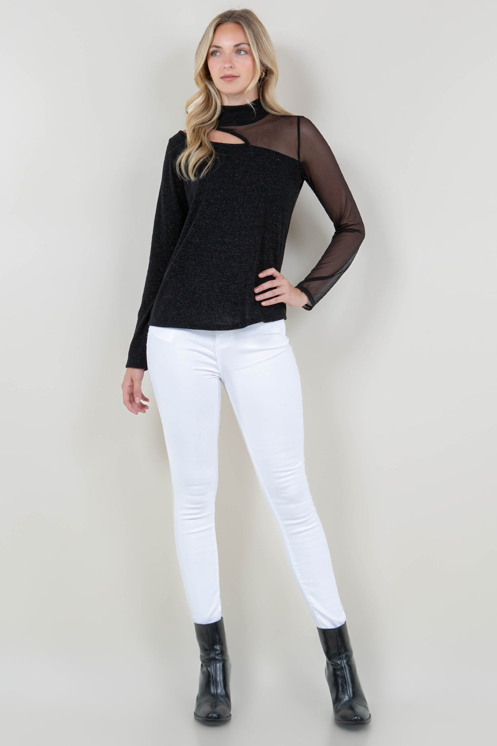 LS ASYM KEYHOLE MOCK NECK - T11794-GLTR-BLK