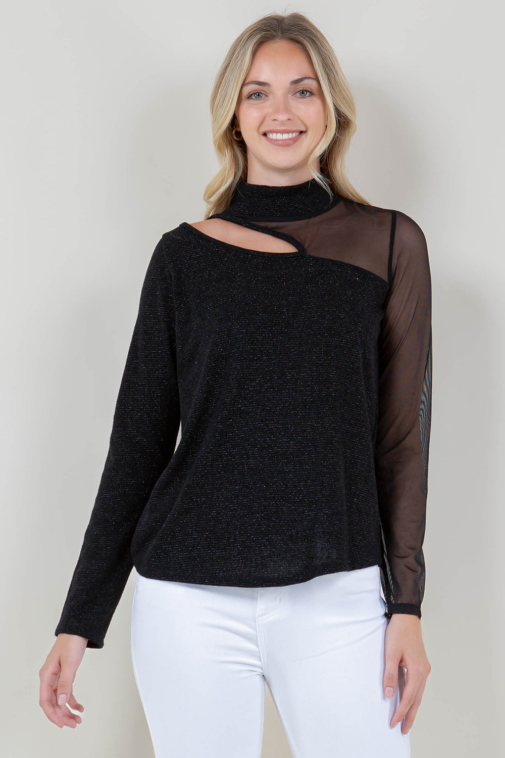 LS ASYM KEYHOLE MOCK NECK - T11794-GLTR-BLK