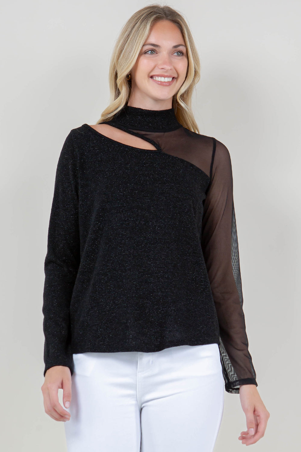 LS ASYM KEYHOLE MOCK NECK - T11794-GLTR-BLK