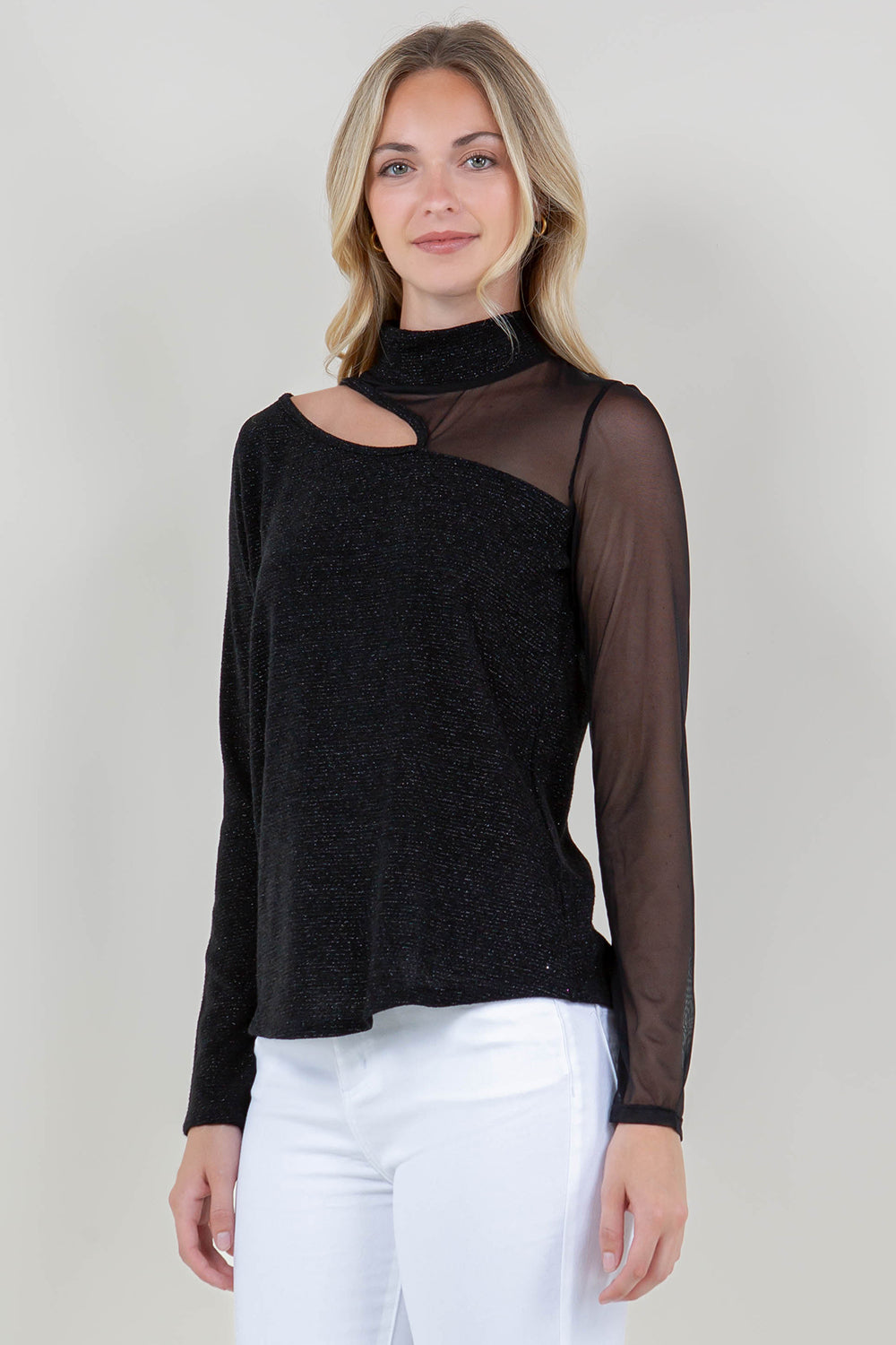 LS ASYM KEYHOLE MOCK NECK - T11794-GLTR-BLK