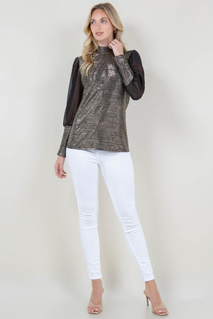 PUFF LS MOCK NECK TOP - T11795-6175
