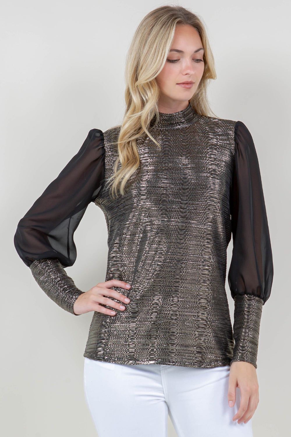 PUFF LS MOCK NECK TOP - T11795-6175