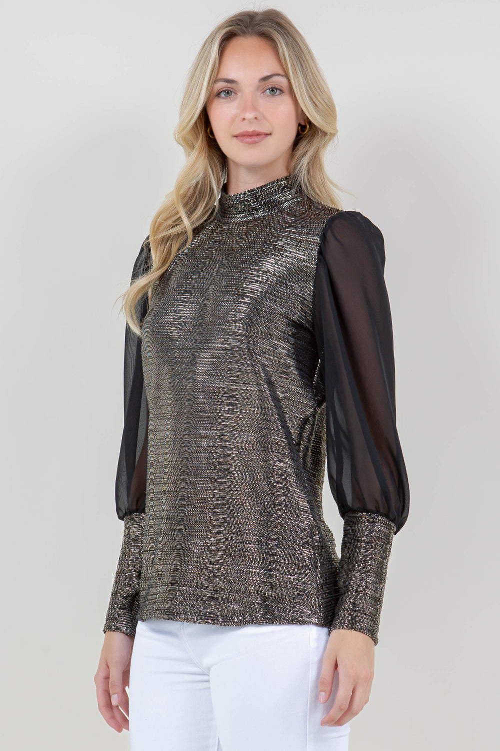 PUFF LS MOCK NECK TOP - T11795-6175