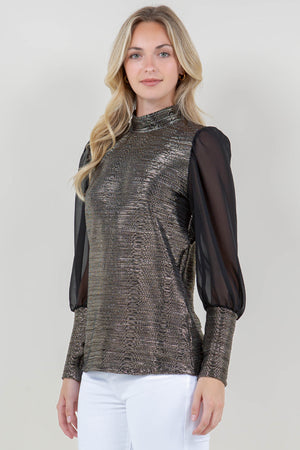 PUFF LS MOCK NECK TOP - T11795-6175