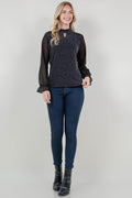 LS RAGLAN ILLUSION NOTCH MOCK NECK TOP - T11798-1109-BLK SIL