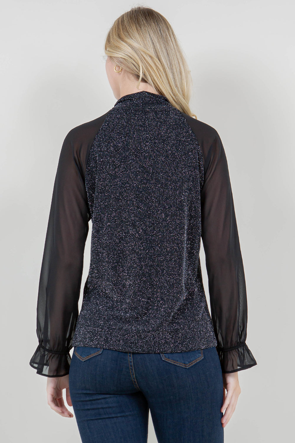 LS RAGLAN ILLUSION NOTCH MOCK NECK TOP - T11798-1109-BLK SIL