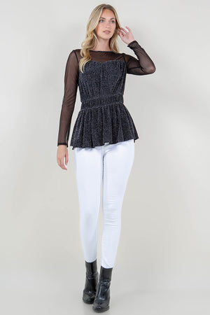 LS SWEETHEART NK LINE ELASTIC WAIST PEPLUM TOP - T11802-1109-BLK SIL