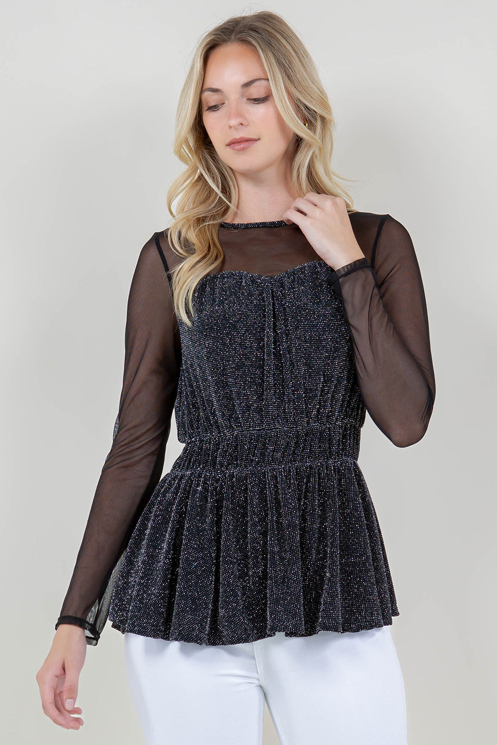 LS SWEETHEART NK LINE ELASTIC WAIST PEPLUM TOP - T11802-1109-BLK SIL
