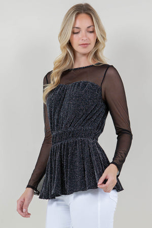 LS SWEETHEART NK LINE ELASTIC WAIST PEPLUM TOP - T11802-1109-BLK SIL
