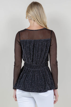 LS SWEETHEART NK LINE ELASTIC WAIST PEPLUM TOP - T11802-1109-BLK SIL