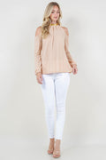 LS COLD SHOULDER SEQUIN MOCK NK TOP - T11804-1109-CHAMP