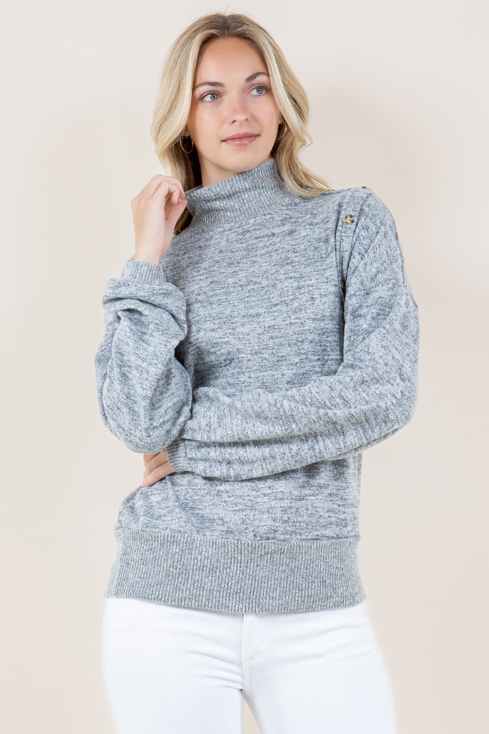 LS ASYMMETRICAL PLACKET MOCK NK PULL OVER - T11826-2T-HCCI-HGREY