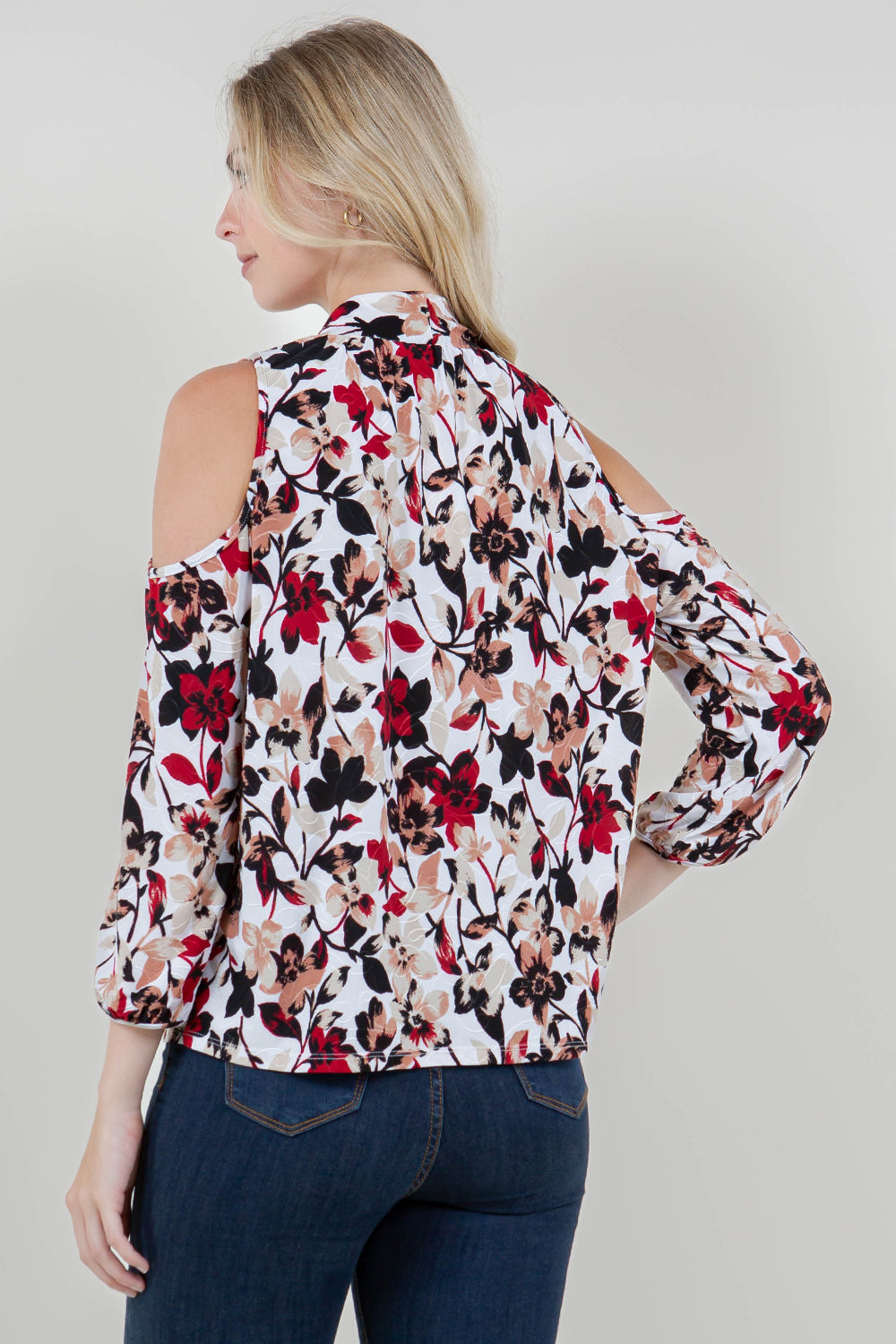 3/4 COLD SHOULDER SLV TIE FRONT NOTCH NK TOP - T11862PE-A0200