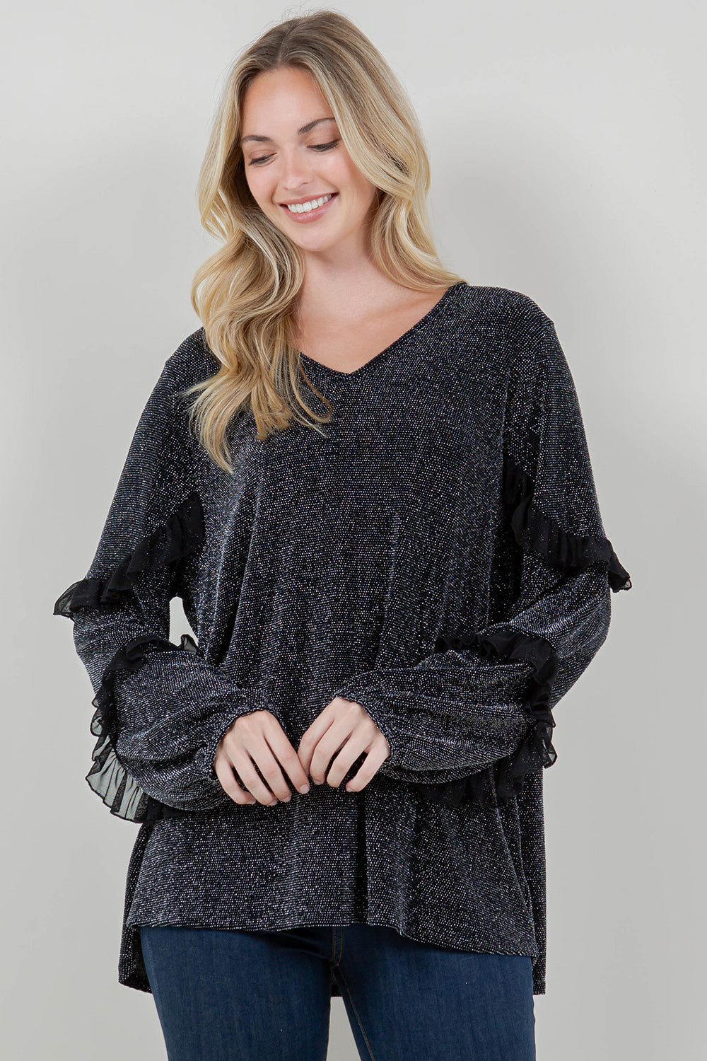 LS RUFFLE V NK SWING TOP - T11953X-5304