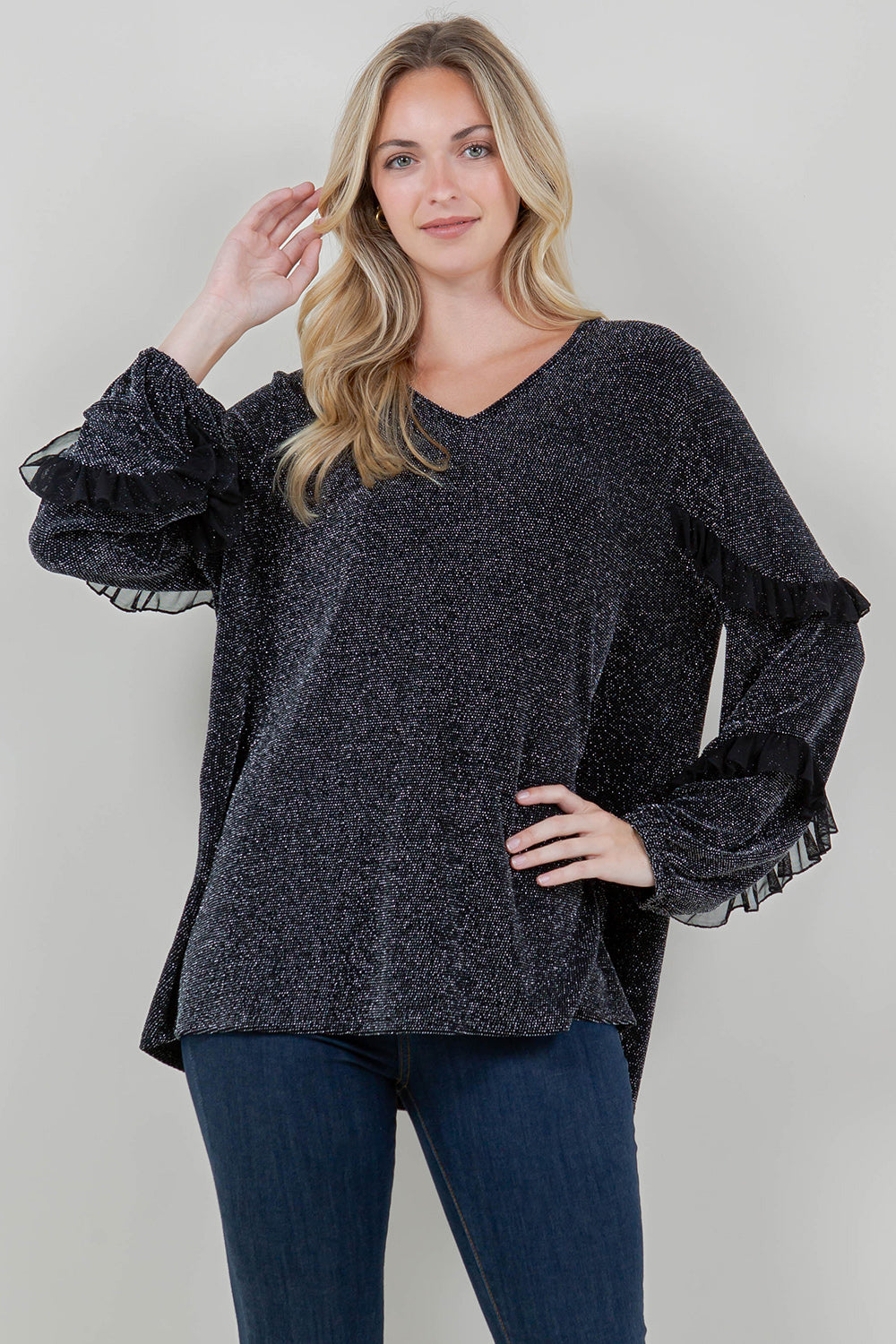LS RUFFLE V NK SWING TOP - T11953X-5304