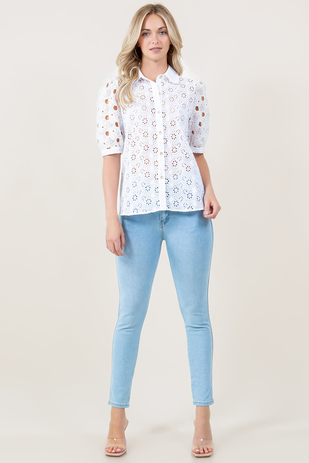 ELBOW SLV LANTERN EYELET SHIRT - T11993-EYLT