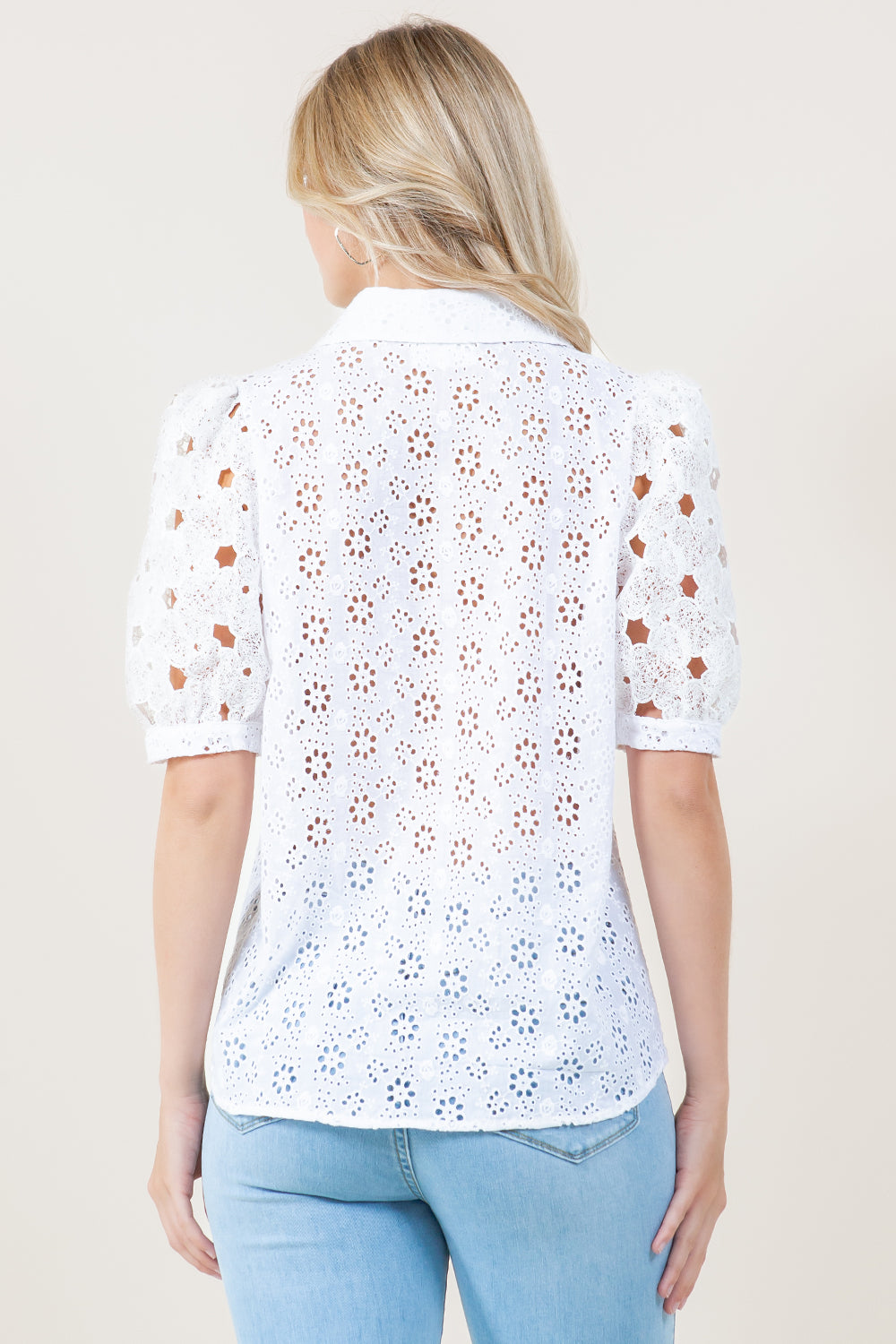 ELBOW SLV LANTERN EYELET SHIRT - T11993-EYLT