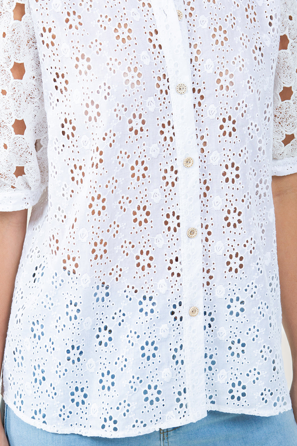 ELBOW SLV LANTERN EYELET SHIRT - T11993-EYLT