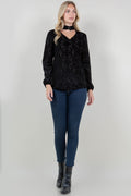 LS SURPLICE MOCK NECK SWING TOP - T12004-BRNOUT-BLK