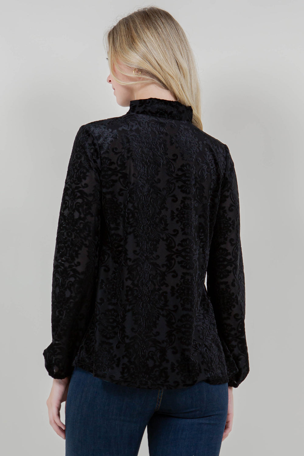 LS SURPLICE MOCK NECK SWING TOP - T12004-BRNOUT-BLK