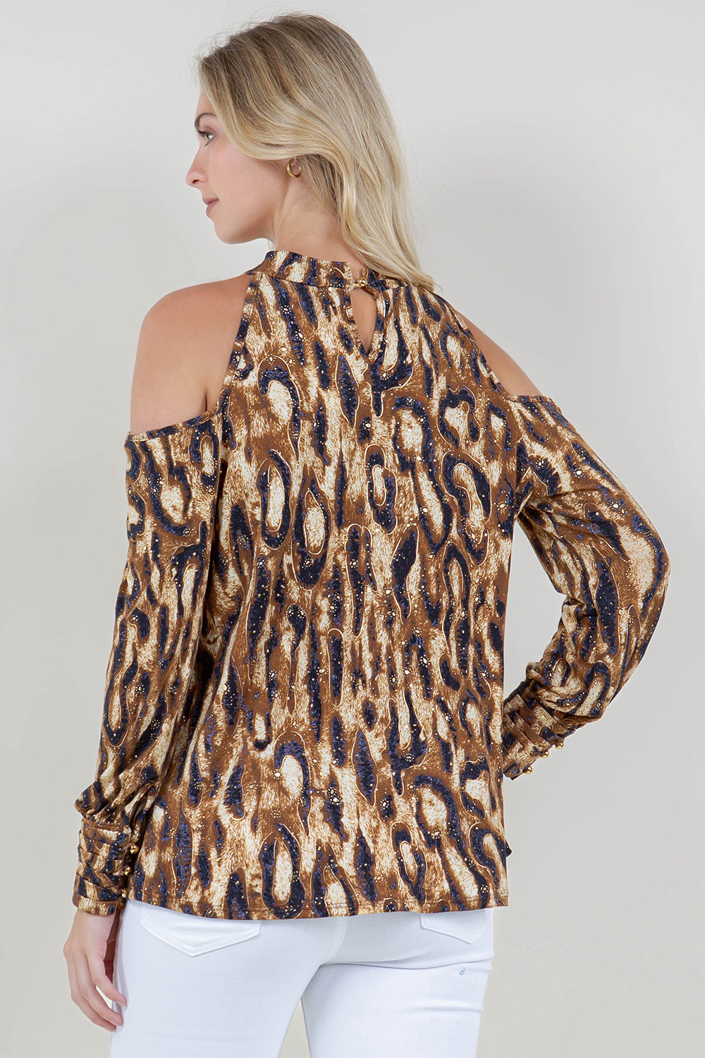 LS PLEATED COLD SHOULDER MOCK NK TOP - T12006-G105775
