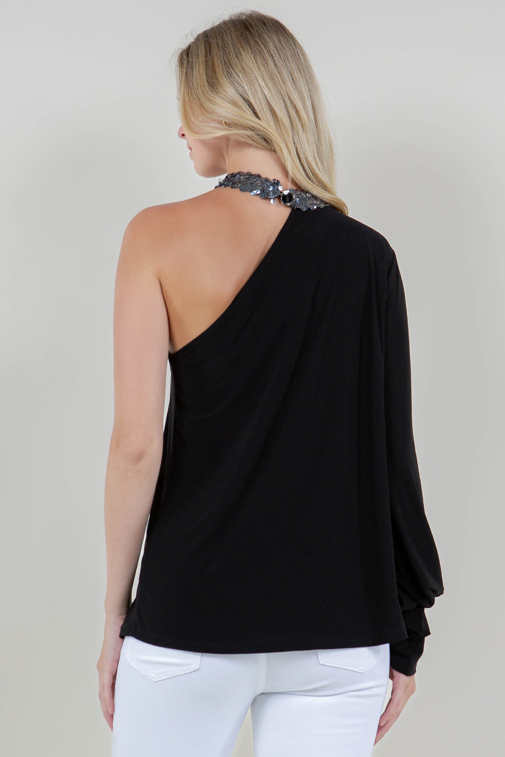 LS ASYM COLD SHOULDER COWL SLV MOCK NK TOP T12010-ITY-BLK