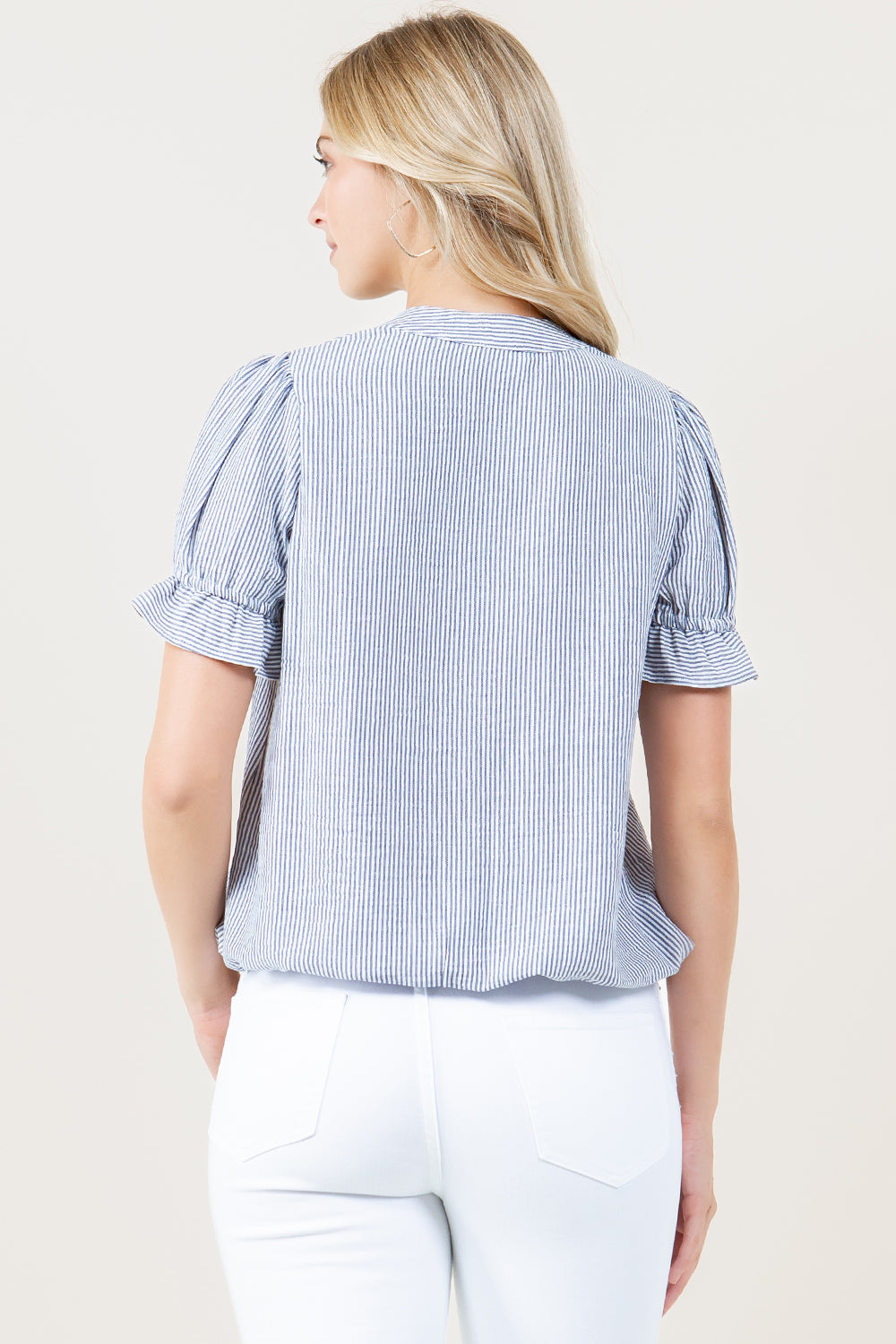 S/SLV POET HALF PLACKET BUBBLE HEM TOP - T12367-0993