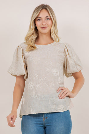 S/SLV PEASANT POPOVER TOP T12380-0962