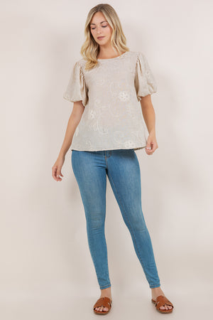 S/SLV PEASANT POPOVER TOP T12380-0962