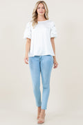 ELBOW SLV LACE SCOOP NECK TOP - T12380-AFLW